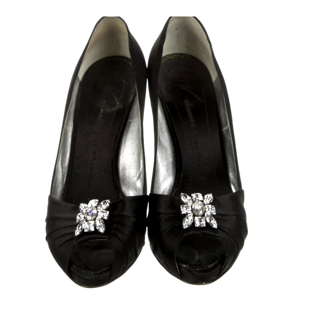 Giuseppe Zanotti Black Peep Toe Heels with Silver Accents